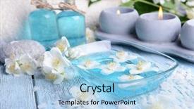  Presentation with jasmine - Amazing PPT theme having alternative medicine blue - spa composition with jasmine flowers backdrop and a light blue colored foreground