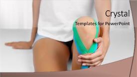  Presentation with knee - Theme enhanced with alternative medicine exercise - female knee with physio tape background and a light gray colored foreground