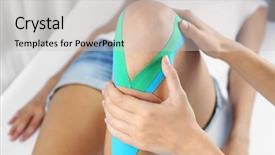 Presentation with knee dislocation - Slide deck consisting of alternative medicine exercise - female knee with physio tape background and a light gray colored foreground