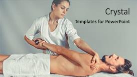  Presentation with massage therapy - Slide set featuring alternative medicine exercise - massage stretching therapy a young background and a light gray colored foreground