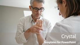  Presentation with exercise medicine - Beautiful PPT theme featuring alternative medicine exercise - physiotherapist stretching patient arm backdrop and a coral colored foreground