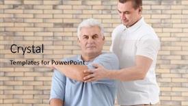  Presentation with vintage interior brick wall - Colorful theme enhanced with alternative medicine exercise - physiotherapist working with patient backdrop and a soft green colored foreground