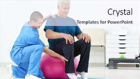  Presentation with exercise medicine - Cool new slides with alternative medicine exercise - physiotherapist working with patient backdrop and a sky blue colored foreground