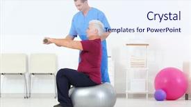  Presentation with rehabilitation - PPT theme with alternative medicine exercise - physiotherapist working with patient background and a sky blue colored foreground