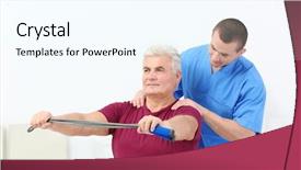  Presentation with exercise medicine - Colorful slides enhanced with alternative medicine exercise - physiotherapist working with patient backdrop and a sky blue colored foreground