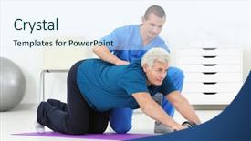  Presentation with vocational rehabilitation - PPT theme enhanced with alternative medicine exercise - physiotherapist working with patient background and a sky blue colored foreground