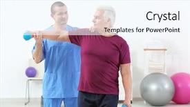  Presentation with exercise medicine - Beautiful PPT theme featuring alternative medicine exercise - physiotherapist working with patient backdrop and a cool aqua colored foreground