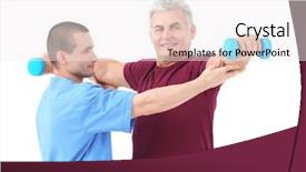  Presentation with cardiac rehabilitation - Slides with alternative medicine exercise - physiotherapist working with patient background and a  colored foreground