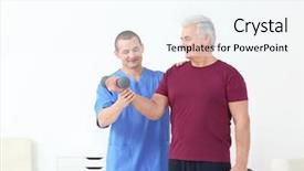  Presentation with rehabilitation - Colorful theme enhanced with alternative medicine exercise - physiotherapist working with patient backdrop and a  colored foreground
