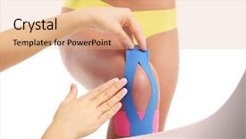  Presentation with exercise medicine - Presentation design consisting of alternative medicine exercise - picture of special physio tape background and a coral colored foreground