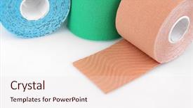  Presentation with tape - Colorful slide set enhanced with alternative medicine exercise - special physio tape rolls backdrop and a sky blue colored foreground