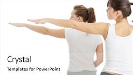  Presentation with women - PPT layouts with alternative medicine exercise - two women exercising isolated background and a white colored foreground