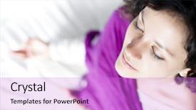  Presentation with exercise medicine - Slides having alternative medicine exercise - young beautiful woman doing meditation background and a lilac colored foreground