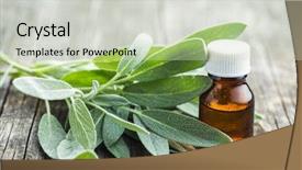  Presentation with essential oil - PPT theme with bottle of essential sage oil background and a soft green colored foreground