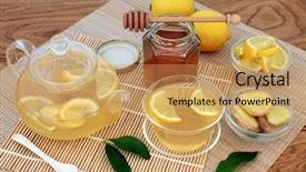  Presentation with ginger lemon drink - Slide set enhanced with cold and flu remedy medicinal background and a yellow colored foreground