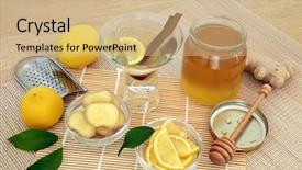  Presentation with ginger lemon drink - Beautiful PPT theme featuring healing flu and cold remedy backdrop and a coral colored foreground