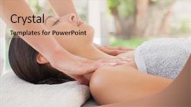  Presentation with indian head massage - Colorful slides enhanced with alternative therapy - beautiful brunette enjoying a massage backdrop and a coral colored foreground