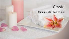  Presentation with white candles - Slide deck enhanced with alternative therapy - candles and fresh white towels background and a  colored foreground