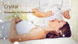 Presentation with reiki - Presentation theme consisting of alternative therapy - snow against calm woman receiving background and a lemonade colored foreground