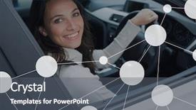  Presentation with retinal prosthetics interface - Amazing PPT theme having alternator - connection interface against happy woman backdrop and a  colored foreground