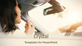  Presentation with driving - PPT theme featuring alternator - woman driving a car background and a  colored foreground