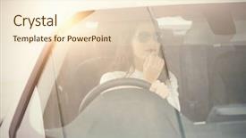  Presentation with woman car driver map - Cool new presentation design with alternator - woman driving a car backdrop and a  colored foreground