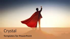  Presentation with business success - Beautiful slides featuring altitude - superhero businessman looking at city backdrop and a coral colored foreground