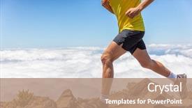  Presentation with running shoes - Amazing PPT theme having altitude - trail running man runner legs backdrop and a  colored foreground
