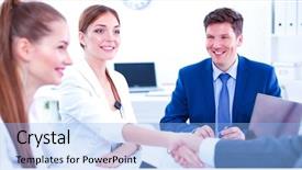  Presentation with shaking hands - Slide deck with altogether - business people shaking hands finishing background and a light blue colored foreground