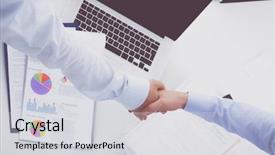  Presentation with business partner people joining hand - Slide deck having altogether - business people shaking hands finishing background and a  colored foreground