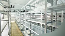  Presentation with warehouse - Slide set enhanced with aluminium - modern metal warehouse shelves construction background and a light gray colored foreground