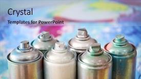  Presentation with aerosol - Cool new PPT layouts with aluminum aerosol cans with paints backdrop and a light blue colored foreground