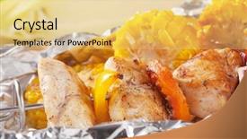  Presentation with grilled chicken - PPT layouts enhanced with this a photo of lotus flower on wood texture background background and a seafoam green colored foreground