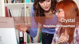  Presentation with alumni - Slide deck featuring alumni meet - two women studying together background and a red colored foreground