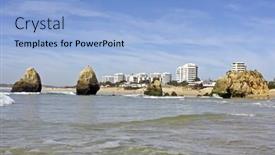  Presentation with algarve - Colorful theme enhanced with alvor-at-the-beach-tres backdrop and a light blue colored foreground