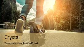  Presentation with annual day around the world - PPT layouts having always - woman on her kick scooter background and a yellow colored foreground