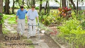  Presentation with helping - Audience pleasing presentation consisting of alzheimer disease - adult son helping his father backdrop and a coral colored foreground