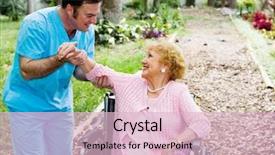  Presentation with physical therapy - PPT theme featuring alzheimer disease - beautiful disabled senior woman receiving background and a lemonade colored foreground