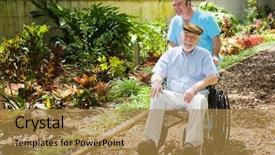  Presentation with garden - Audience pleasing slides consisting of alzheimer disease - disabled senior man being pushed backdrop and a gold colored foreground