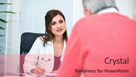  Presentation with alzheimer - Theme having alzheimer disease - doctor talking to a patient background and a coral colored foreground