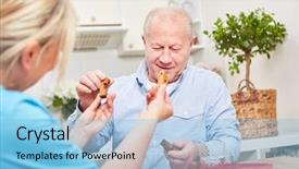  Presentation with alzheimer - Beautiful presentation theme featuring alzheimer disease - eldcare assistance with senior man backdrop and a light blue colored foreground