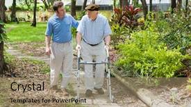  Presentation with walk - Cool new presentation theme with alzheimer disease - elderly father and adult son backdrop and a coral colored foreground