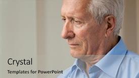  Presentation with anxiety - Slide deck featuring alzheimer disease - sad senior man looking down background and a light gray colored foreground