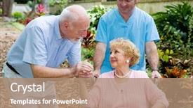  Presentation with wife - Slide set with alzheimer disease - senior husband visiting his disabled background and a coral colored foreground