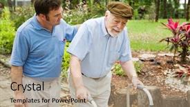  Presentation with alzheimer disease - Colorful presentation theme enhanced with alzheimer disease - senior man struggling to us backdrop and a coral colored foreground