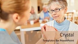  Presentation with alzheimer disease - Presentation theme featuring alzheimer s disease - demented or depressed elderly woman background and a coral colored foreground