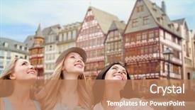  Presentation with travel friends - Cool new presentation theme with am - travel tourism and summer vacation backdrop and a coral colored foreground