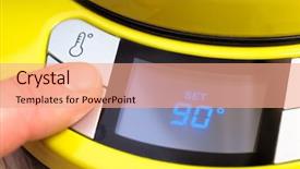  Presentation with control panel - Amazing theme having am 90 - finger pushing button backdrop and a coral colored foreground