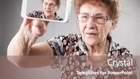  Presentation with black and white old phone - Presentation consisting of am 90 - old woman photographed yourself background and a violet colored foreground