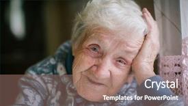  Presentation with old age - Cool new PPT theme with am 90 - portrait of a happy elderly backdrop and a coral colored foreground